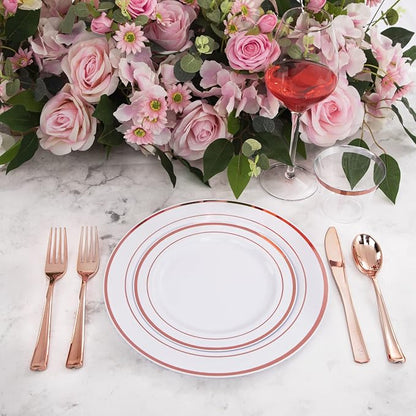WELLIFE 350 Pieces Rose Gold Plastic Dinnerware, 50 Guests Disposable Plates - Image 4