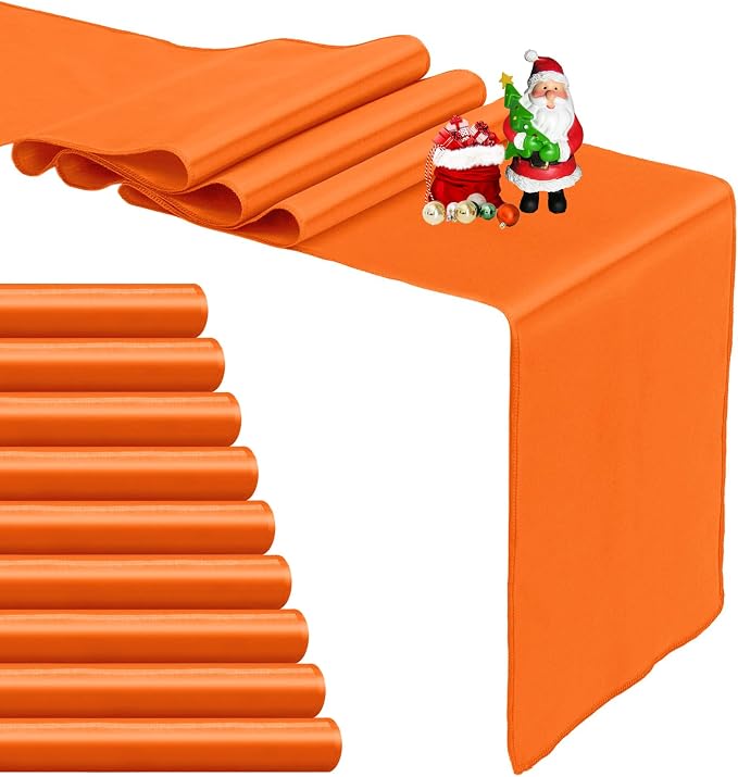 10-Pack Orange Satin Table Runner 12 x 108 Inch Long Bright and Smooth Silk by Pufogu