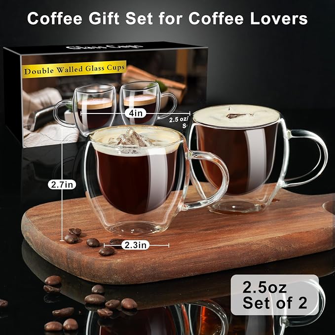 PARACITY Double Wall Glass Espresso Cups, 2.7 oz Expresso Shots, cappuccino - Image 6