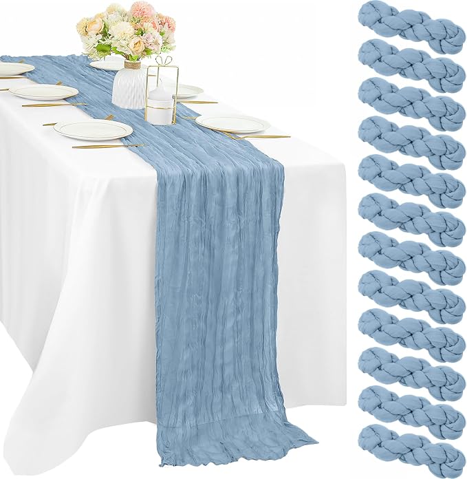 12 Pcs Dusty Blue Cheesecloth Table Runner 10FT Runner by Sunnyline