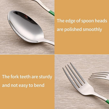 20-Piece Green Silverware Set 18/0 Stainless Steel Silverware Set Green Handle Cutlery Set Service for 4 Dinner Knives Forks Spoons Set Flatware Set Finish Dishwasher Safe…