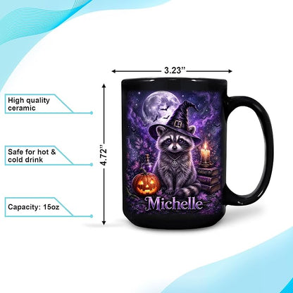 Hyturtle Personalized Halloween Raccoon Mug, Custom Name Gift - Image 4
