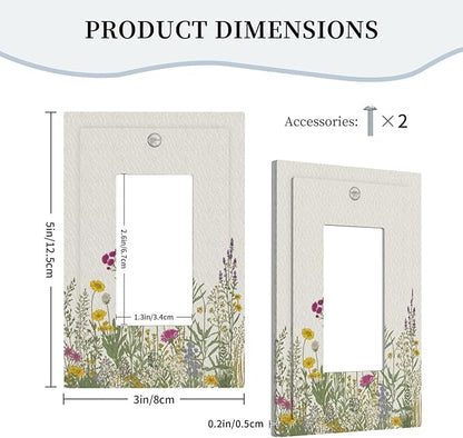 Outlet Covers Wildflower Botanical Plant Herbs Flower 1 Gang Wall Plate Single Rocker Light Switch Cover Decorative GFCI Receptacle Electrical Switchplate for Bathroom Livingroom Decor（2 Pack）