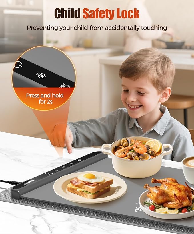 Warming Mat for Food, 46x15 Inch, Dark Grey, Fast Heat, Child Lock | Includes - Image 7