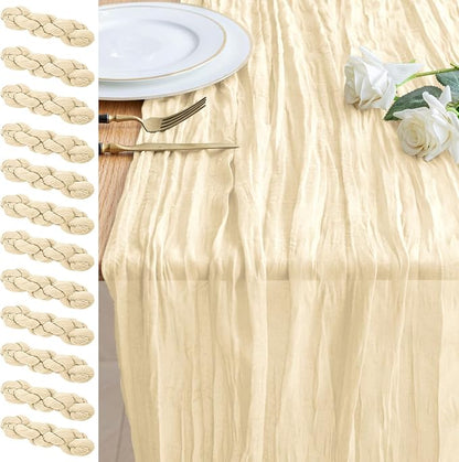 Cheesecloth Table Runner 10FT 12Pcs Beige Boho Gauze Rustic Sheer Runners | by Xiomot