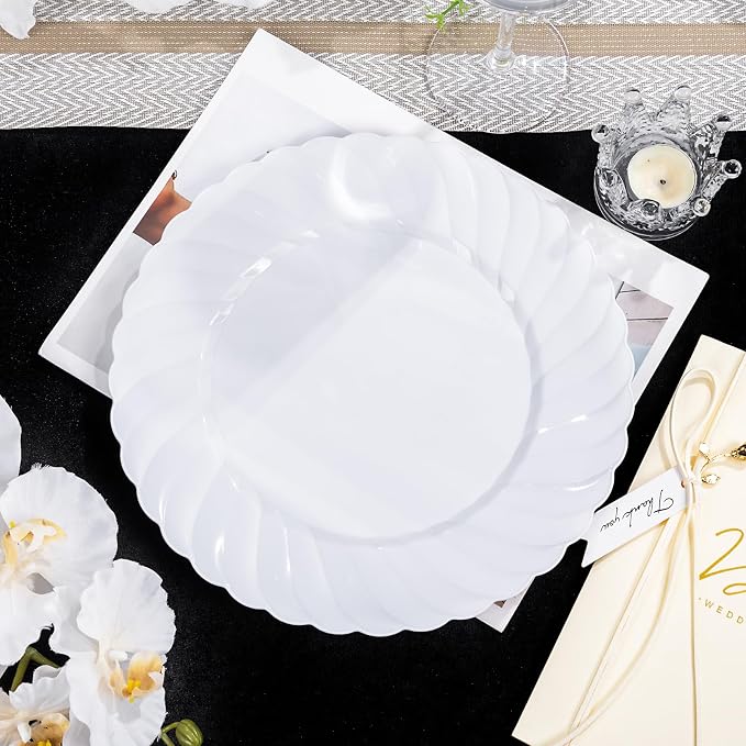 U-QE 60 Count White Plastic Plates - Image 8
