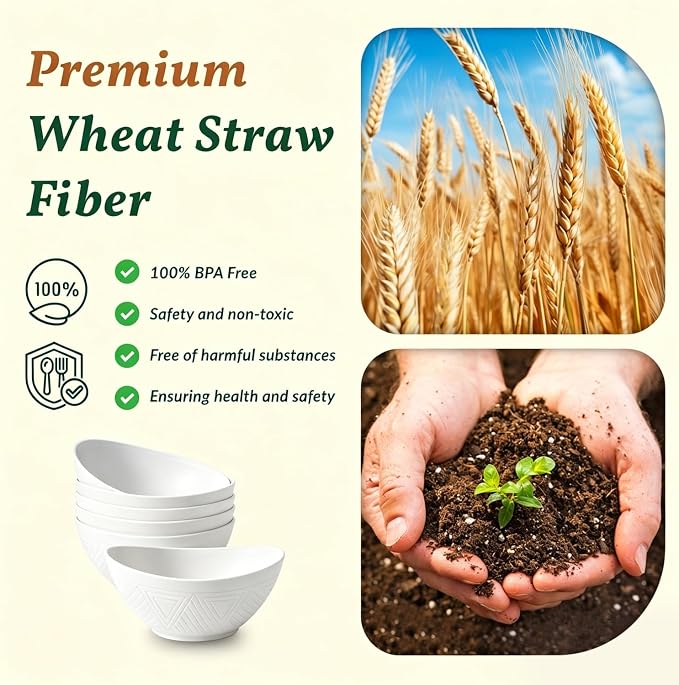 Wheat Straw Bowls 26 OZ Serving Bowls Set of 6 Unbreakable Salad Bowls - Image 3