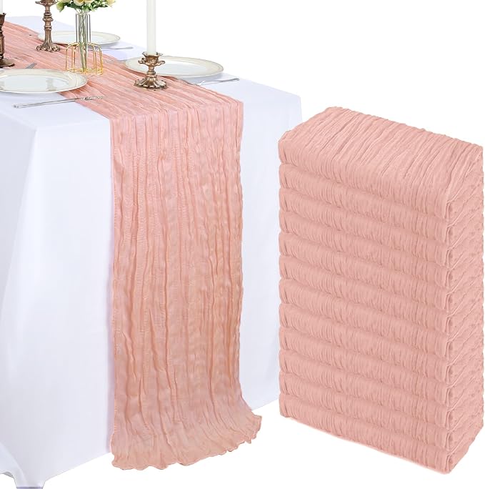 12 Pack 10Ft Blush Pink Cheesecloth Table Runner 23 x 120 Inch | Gauze Rustic by CKIKU