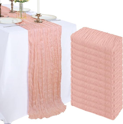 12 Pack 10Ft Blush Pink Cheesecloth Table Runner 23 x 120 Inch | Gauze Rustic by CKIKU