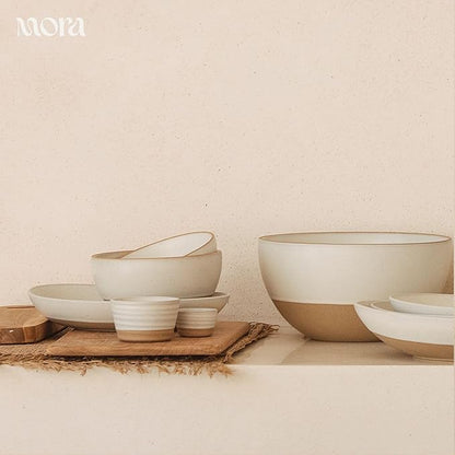 MORA Mega and Giant Bowls Set of 2, 5.5 and 3.5 Qt Ceramic Pottery Mixing Bowls - Microwave and Dishwasher Safe - Oat