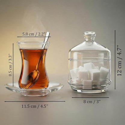 19 Pieces Turkish Tea Glasses Set Includes; 6 Glasses, Tea Cups, 6 Saucers - Image 3
