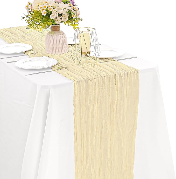 Beige 10FT Cheesecloth Table Runner Boho Gauze Fabric Table Runner Rustic Sheer by JALANCY