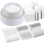 WELLIFE 350pcs Silver Party Dinnerware Set for 50 Guests, Silver Wedding Plates Disposable Heavy Duty, Including :50 Dinner Plates, 50 Dessert Plates, 50 Cups, 50 Napkins, 50 Sliver Silverware Set
