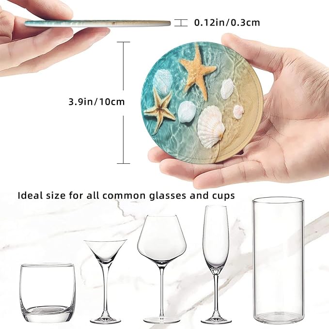 6 Pcs Coastal Beach Ocean Leather Coasters - Image 8