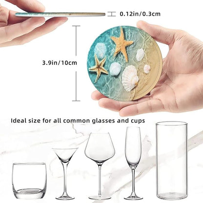 6 Pcs Coastal Beach Ocean Leather Coasters - Image 8