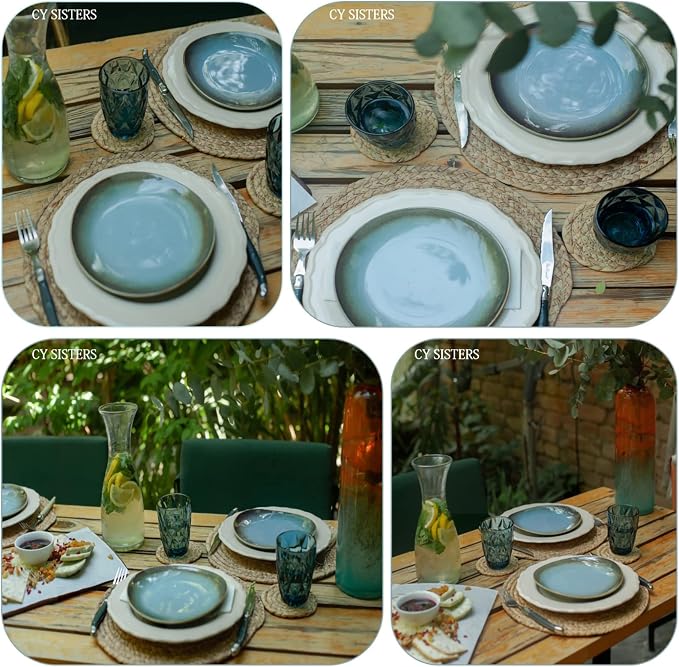 Woven Placemats Round Placemats Set of 6, 13.5 Inch Wicker Placemat Circle - Image 3