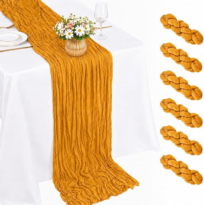 6 Pack Gold Cheesecloth Table Runner 22 x 120 Inch | 10FT Long Sheer Cheese by Fwxdbwyl