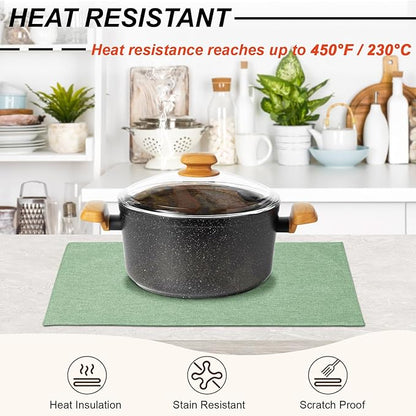 Cloth Placemats Set of 4, Cotton Linen Blend Machine Washable Double Layered Durable Place Mats Heat Resistant Placemats Wrinkle Free Thick Fabric Dining Table Mats (Light Green, 4)