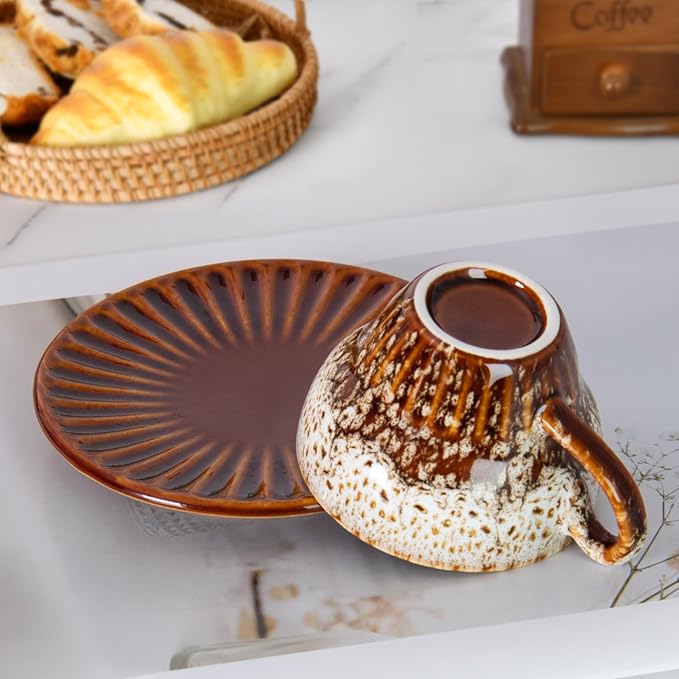 2 oz Espresso Cups and Saucers Set of 2, Ceramic Tea Cup - Image 4