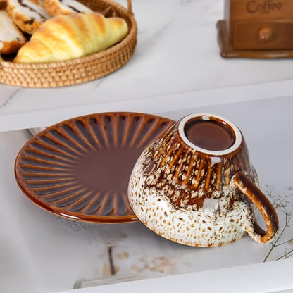 2 oz Espresso Cups and Saucers Set of 2, Ceramic Tea Cup - Image 4