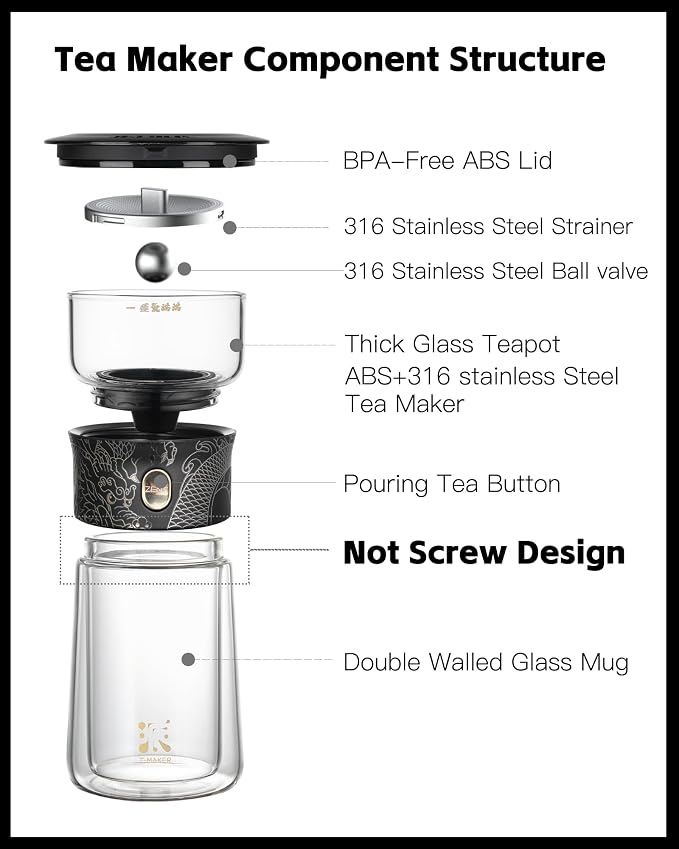 ZENS Glass Infuser Teapot, Cool One Touch Tea Maker - Image 6