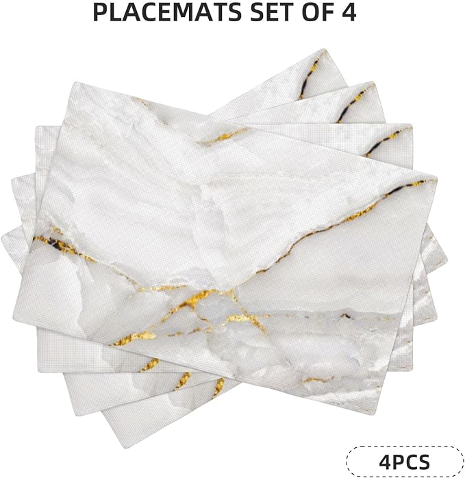 Fiokroo Marble with Golden Line Texture Placemats Set of 4 Table Mats Table - Image 7