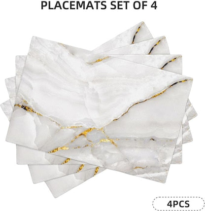 Fiokroo Marble with Golden Line Texture Placemats Set of 4 Table Mats Table - Image 7