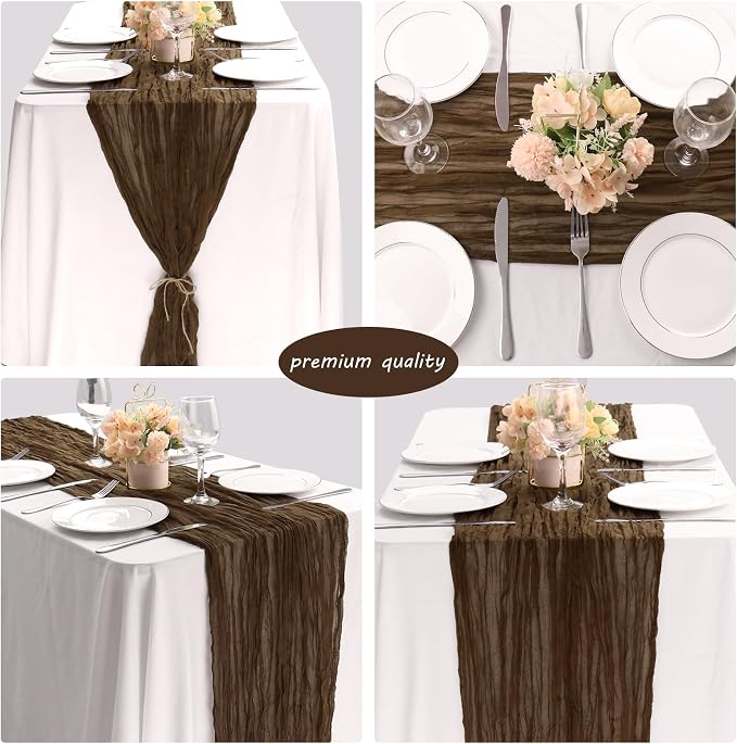 Fivenl 12 Pack Brown Boho Rustic Cheesecloth Table Runner 35x72 Inch Romantic - Image 5