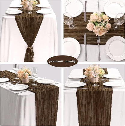 Fivenl 12 Pack Brown Boho Rustic Cheesecloth Table Runner 35x72 Inch Romantic - Image 5