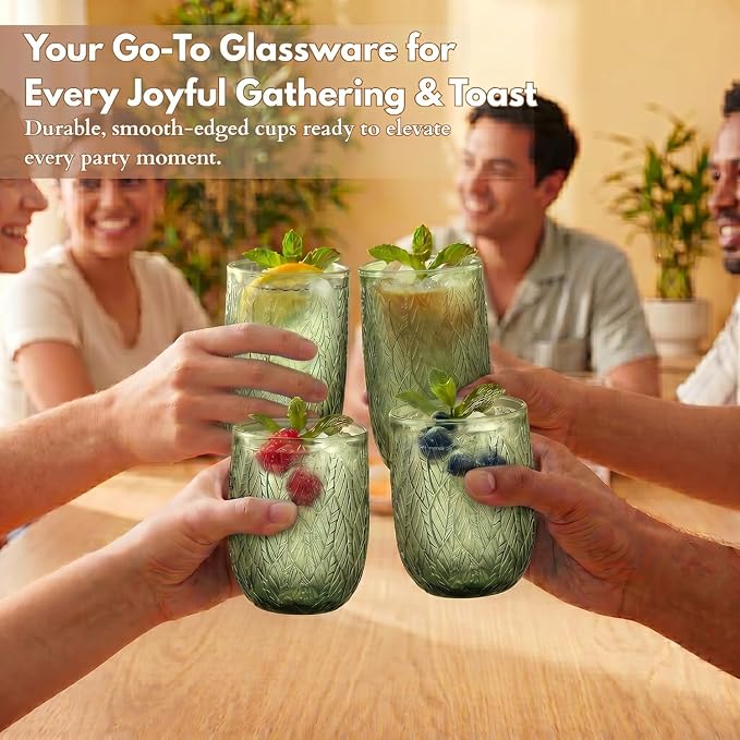 Green Drinking Glasses Set of 12, 12 Oz Highball & 10 Oz Cocktail Glasses - Image 5