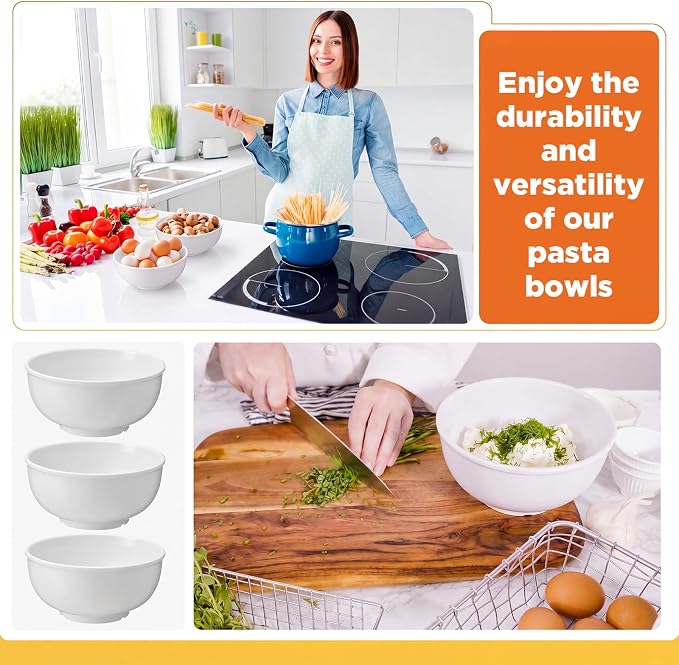 Tioncy 20 Pack 30oz White Melamine Bowls Set 6'' deep Unbreakable Soup Bowl | - Image 5