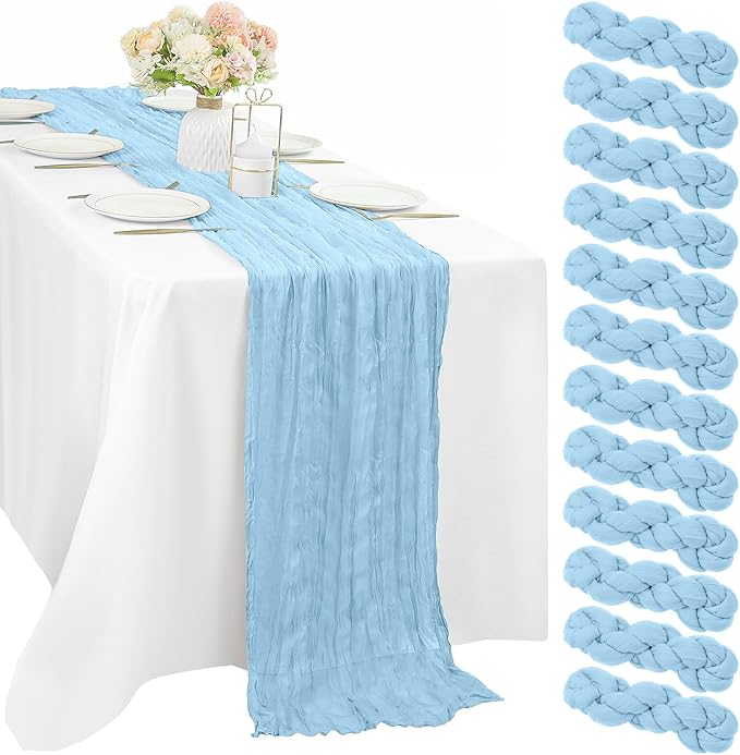 12 Pcs Baby Blue Cheesecloth Table Runner 10FT Runner by Sunnyline