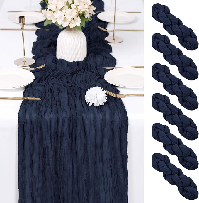 6 Pack Navy Blue Cheesecloth Table Runner 17x108 Inch Semi Sheer Boho Gauze by Unknown