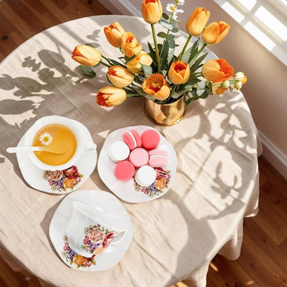 Pumtus Tea Cups and Saucers Set of 6, 8 OZ Vintage Ceramic Teacups - Image 9