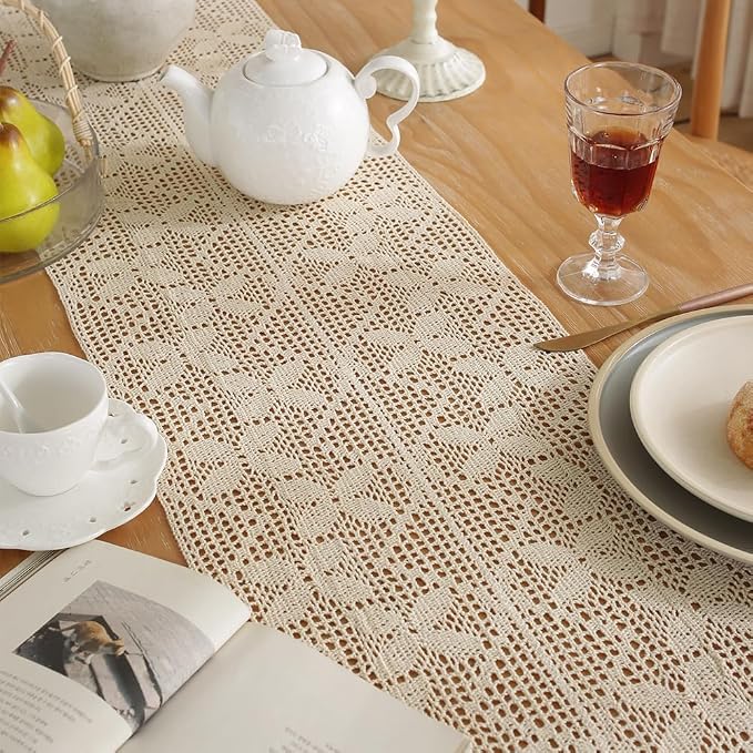 meioro Mesh Woven Table Runners, 35x86 Inch Boho Cotton Table Runner - Image 5