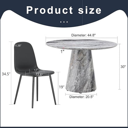 Round Dining Table Set for 6, 45" Modern Faux Marble Kitchen Table and Upholstered Chairs, 7 Piece Circle Dinner Set for Dining Room, Kitchen (Marble Gray Set)