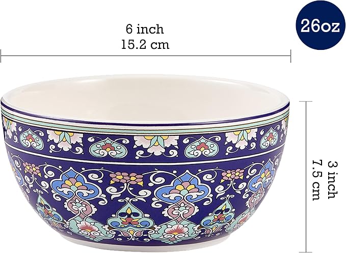 Bico Mandala Kaleidoscope Cereal Bowls Set of 4, 26 oz Deep Ceramic Soup Bowls - Image 2