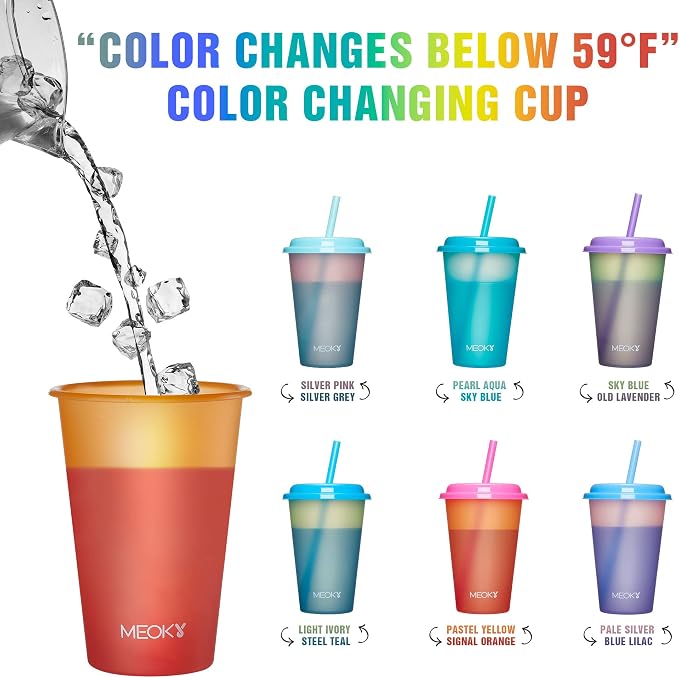 Meoky Color Changing Cups with Lids and Straws - Image 2