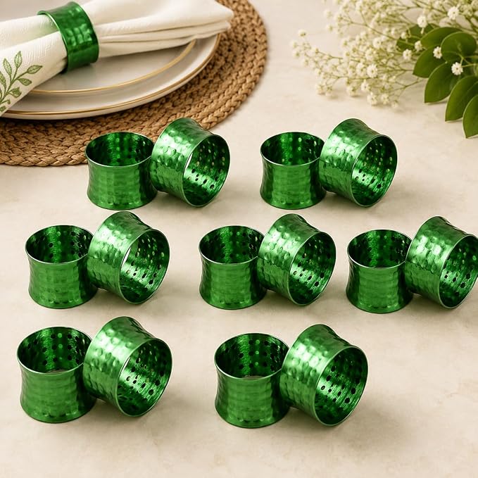 ITOS365 Green Napkin Rings Set of 12, Handmade Hammered Metal Napkin Ring - Image 3