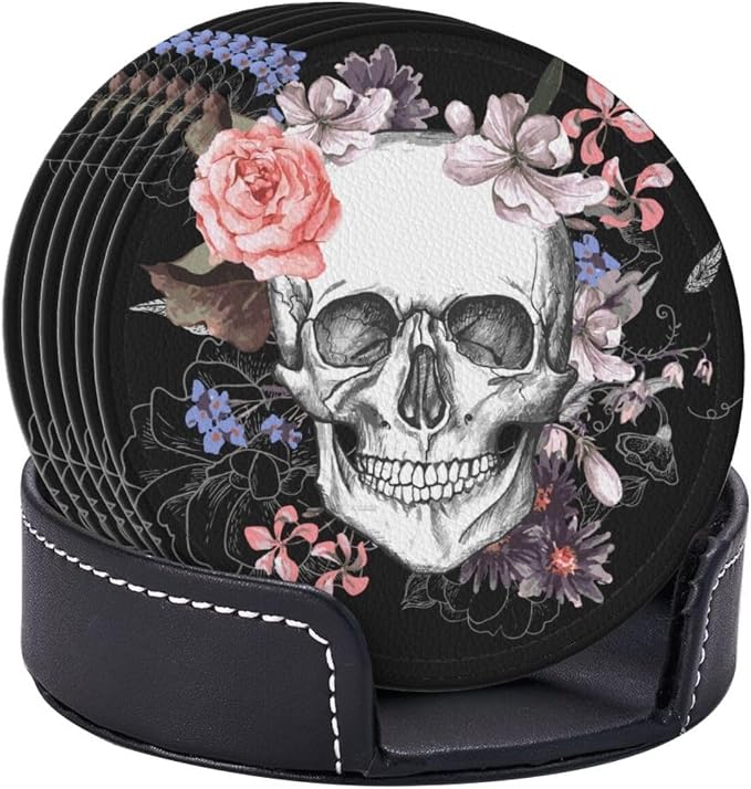 Elegant Skull Rose Flower Coasters - Image 3