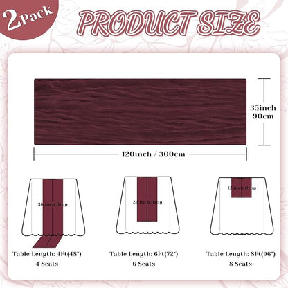 2 Pack Cheesecloth Table Runner, 120 Inch Burgundy Table Runner - Image 2