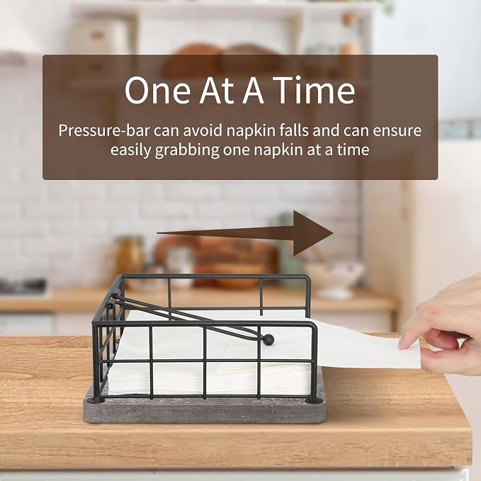 YINMIT Flat Napkin Holder for Table Wood, Rustic Metal Square Napkin Holder - Image 2