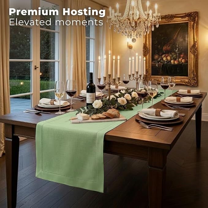 Signature Linen™ by D'Moksha Sage Green Table Runner 120 Inches Long, 100% Pure - Image 3