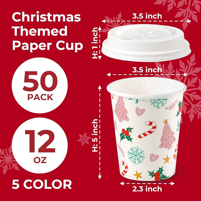 Fit Meal Prep 50 Pack 12 oz Christmas Disposable Paper Coffee Cups - Image 2