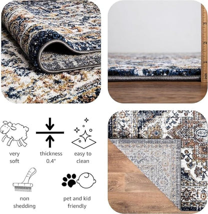Keen Home Design Area Rugs - Non-Shedding, Thick Pile Abstract Rugs for Kitchen, Living Room, Bedroom, Dining Room, Entryway (Mamluk Blue/Cream/Beige, 2'8" x 9'11")