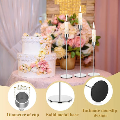 27 Pack Candles Holder, 9 Sets Taper Candlestick Holders Fit 0.75 Inch Thick Pillar Candles, Long Candle Sticks Centerpiece Decor for Home Wedding Dinning Party Anniversary(Silver)