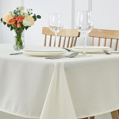 maxmill Rectangle Tablecloth Weaved Pattern Waterproof Spillproof Wrinkle Free Table Cloth, Kitchen Dining Tabletop Decoration, Fabric Table Cover for Holiday Parties, 52 x 70 Inch, Ivory