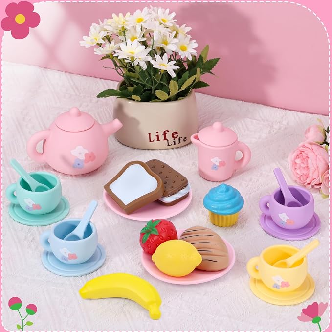 PRE-WORLD Silicone Tea Party Set, Kitchen Role Play Toy - Image 2