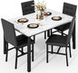 AWQM Dining Table Set for 4,Faux Marble Kitchen Table and Chairs Set of 4, Modern Dining Room Table Set for 4,Dinner Table with 4 Leather Chairs, Dinette Set for Small Spaces (White & Black)