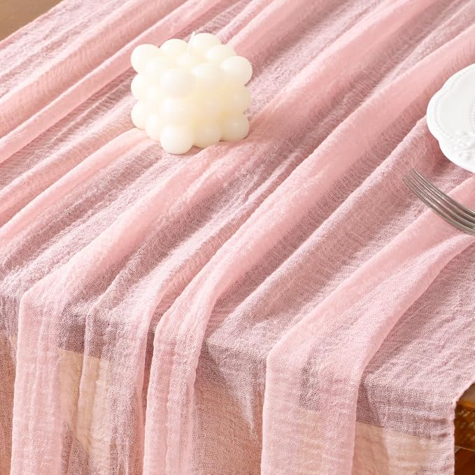 Cheesecloth Table Runner Summer Boho Wedding Shower Party Home Decor | Pink - Image 4